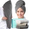 YFONG 3 Pack Large Microfiber Hair Towel Wrap, 30" x 10" Anti Frizz Quick Dry Hair Towels for Women Long, Curly, Thick Hair, Super Absorbent Hair Turban for Wet Hair (Grey, White, Camel) view 1