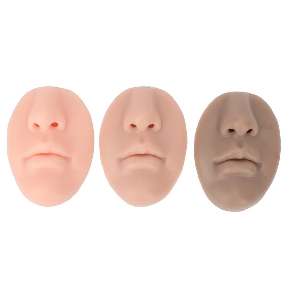 3pcs 3D Silicone Nose Mouth Model with 3 Colors, Reusable Body Part Model for Nose Plastic Surgery Practice, Soft Piercing Practice Tool for Beginners, Fake Nose for Jewelry Display