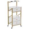 BarberPub Salon Trolley Cart with Wheels Rolling Cart Barber Station with Drawers Marbled Board for Beauty Salon Makeup Storage with 2 Hair Dryer Holders 2042 (White) view 1