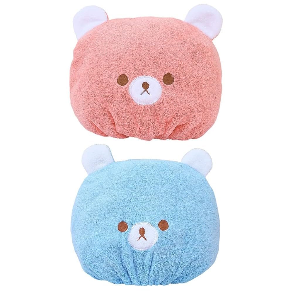 JLEivvi 2PCS Hair Towel Wrap Cute Bear Dry Hair Caps Hair Drying Wrap Towel Bath Head Wrap Drying Turban Cap for Women, Girls