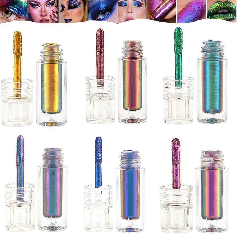 Ujicde Womens Lip Gloss, Multi-Chrome Liquid Lipsticks, Multi Chrome Eyeshadow Stick, Long Lasting Waterproof Non-Stick Cup Liquid Lipgloss (Color : 01-06)