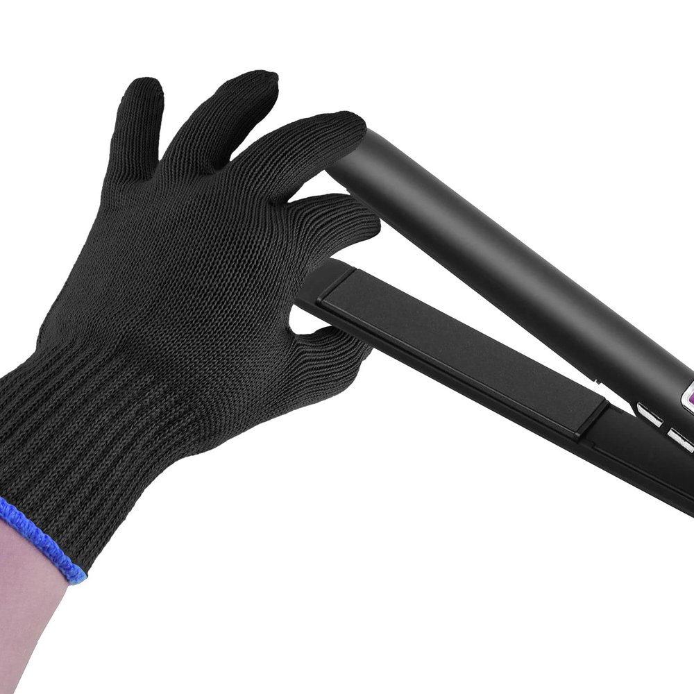 FOHOLA 1 Pc Professional Heat Resistant Gloves for Hair Styling, Heat Proof Gloves, Heat Protection Gloves for Curling Wand (Black) (1, M)