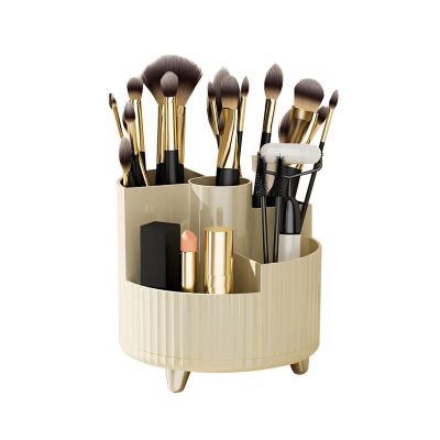 DASITON Large Capacity Makeup Brush Holder,360 Rotating Makeup Organizer,5 Slot Makeup Brushes Cup,for Vanity Decor,Bathroom Countertops,Desk Storage Container,Cosmetic Display cases(Cream-S)