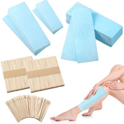 400 Pieces Wax Strips Sticks Kit, Non-Woven Waxing Removal Strips with Wax Applicator Stick for Body Skin Facial Hair Removal Tools(Blue)