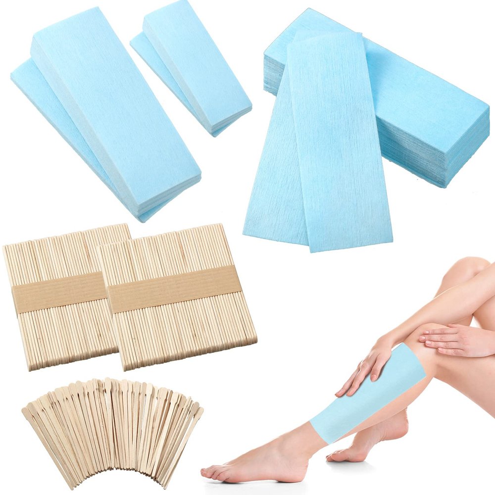 400 Pieces Wax Strips Sticks Kit, Non-Woven Waxing Removal Strips with Wax Applicator Stick for Body Skin Facial Hair Removal Tools(Blue)