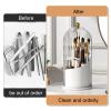KQJS Makeup Brush Storage Box,360Rotating Bucket for Easy Access and Additional Storage for Dressing Table Items like Pen Holder,Lipsticks,and Dust-proof Cover Dividers (Transparent White) view 3