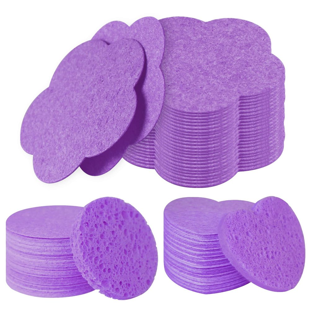 150-Count Compressed Facial Sponges, Spunspon Cellulose Facial Sponges, 100% Natural Cosmetic Spa Sponges for Facial Cleansing, Exfoliating Mask, Makeup Removal, Flower Round and Heart Shape Set,
