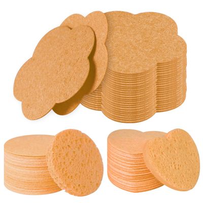 150-Count Compressed Facial Sponges, Spunspon Cellulose Facial Sponges, 100% Natural Cosmetic Spa Sponges for Facial Cleansing, Exfoliating Mask, Makeup Removal, Flower Round and Heart Shape Set,