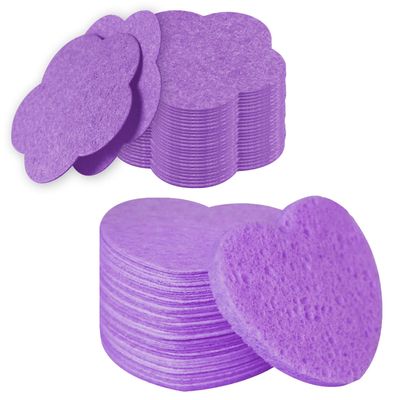 50 - Count Flower Compressed Facial Sponges + 50 - Count Heart Shape Face Sponge for Face Cleansing, 100 - Count Exfoliating Sponges for Cleansing Reusable in package,Best Makeup Gift, Purple