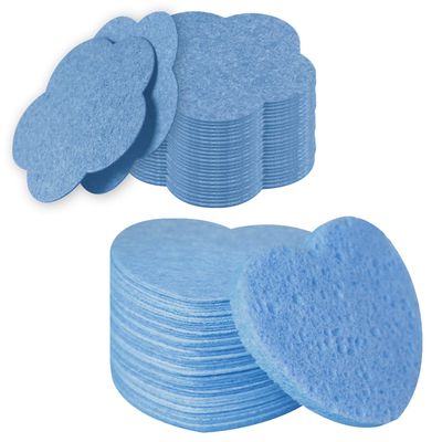 50 - Count Flower Compressed Facial Sponges + 50 - Count Heart Shape Face Sponge for Face Cleansing, 100 - Count Exfoliating Sponges for Cleansing Reusable in package,Best Makeup Gift, Blue