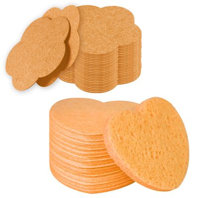 50 - Count Flower Compressed Facial Sponges + 50 - Count Heart Shape Face Sponge for Face Cleansing, 100 - Count Exfoliating Sponges for Cleansing Reusable in package,Best Makeup Gift, Yellow