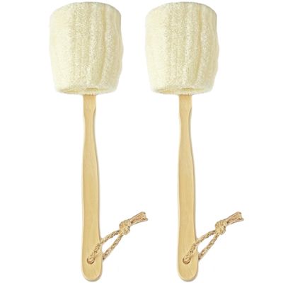 2-Pack Natural Loofah Exfoliating Bath Brush - Body luffa loofa Sponge On a Stick - Sponge Scrubber with Long Wooden Handle Back Brush for Men & Women - Bath Spa Shower