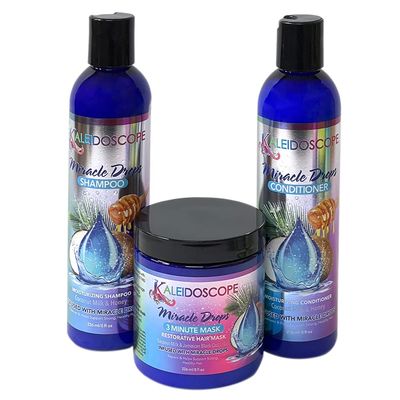 Kaleidoscope - Miracle Drops Collection  Coconut Milk, Honey & Aloe Vera, Rice Water Moisturizing Blend  Shampoo, Conditioner & 3 Minute Mask - Hair Care Styling Bundle 3 Pcs Set