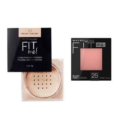 Maybelline Fit Me Loose Finishing Powder + Fit Me Blush Makeup Bundle, Includes 1 Setting Powder in Fair and 1 Blush in Pink