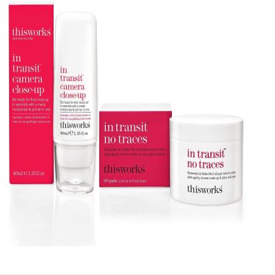 thisworks Camera Ready Kit: In Transit Close-Up Primer and In Transit No Traces Cleansing Pads Bundle, (1.35 fl oz / 60 pads)