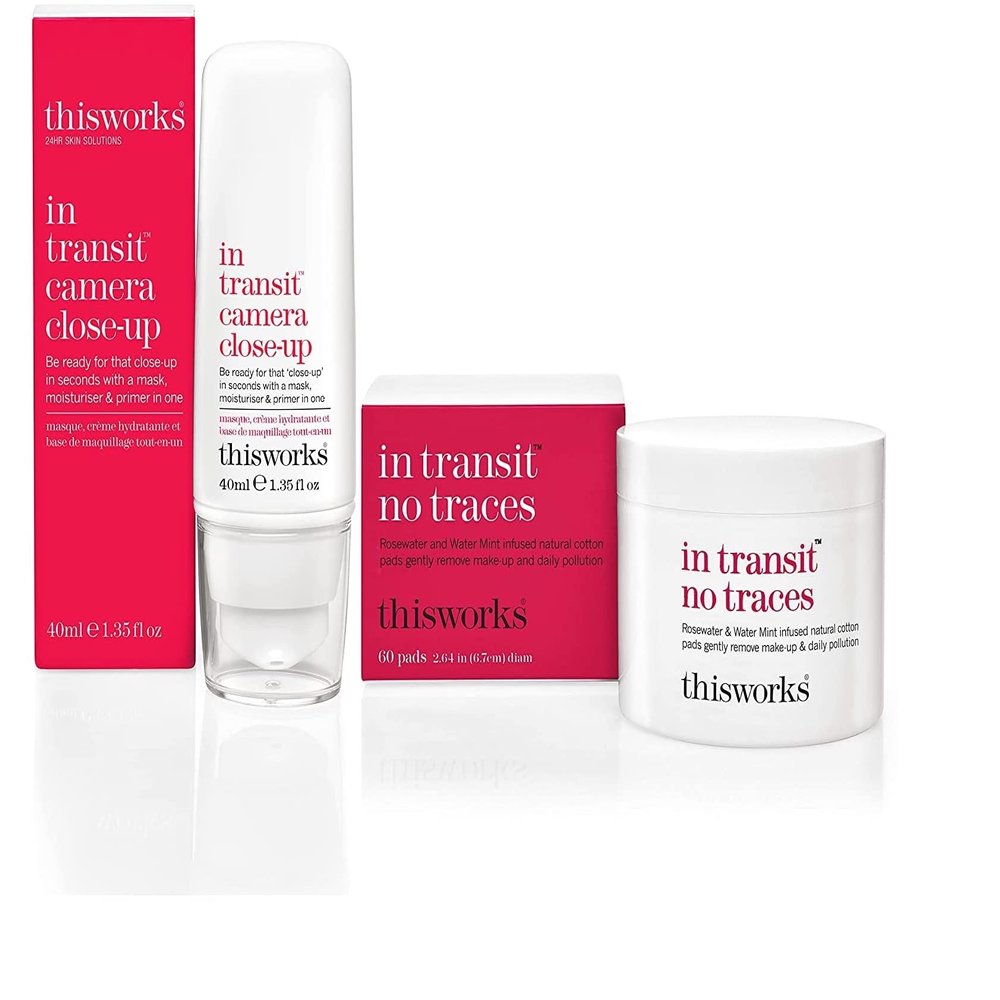 thisworks Camera Ready Kit: In Transit Close-Up Primer and In Transit No Traces Cleansing Pads Bundle, (1.35 fl oz / 60 pads)