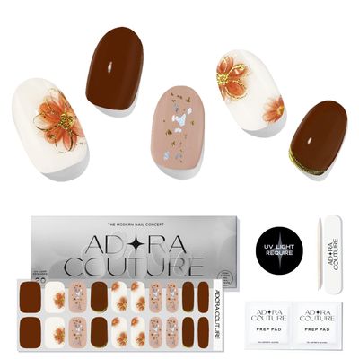 Adora Couture Semi Cured Gel Nail Strips with 30 Pieces, Salon Quality Nail Wraps for Women, UV Light Required, Gilded Flower