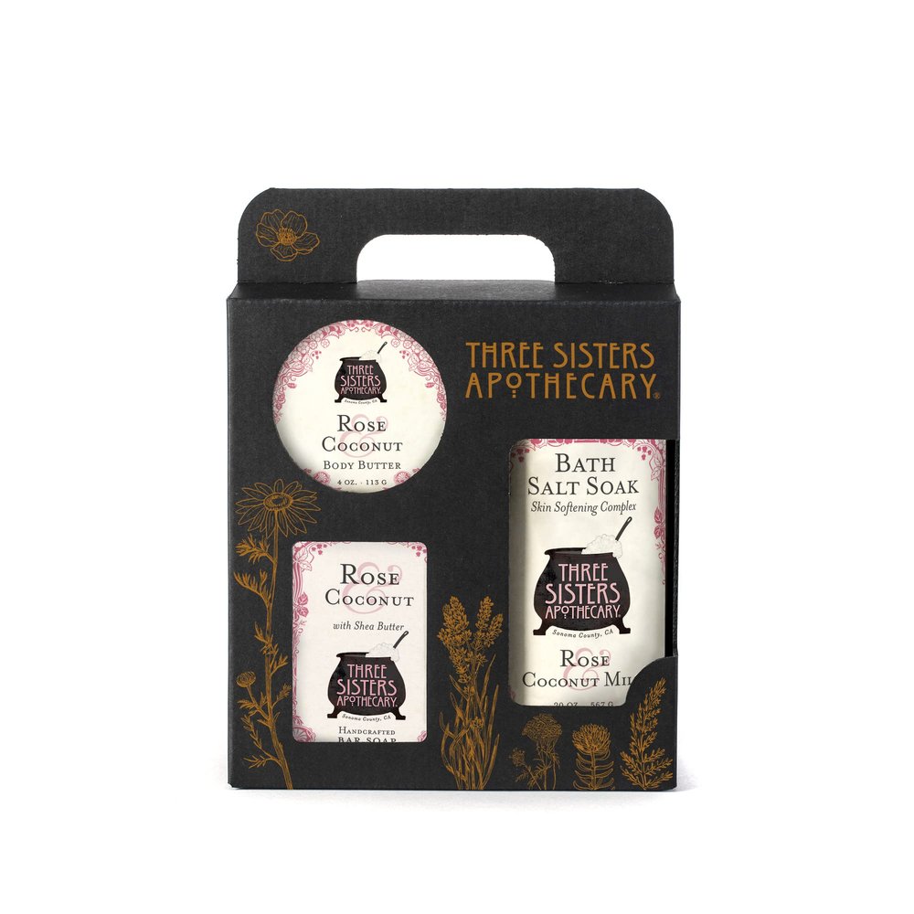 Three Sisters Apothecary Bath & Body 3 Piece Gift Tote (Rose & Coconut)