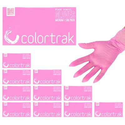 Colortrak Disposable Gloves, 10 Boxes (1000 Count) Single-Use, Powder Free Vinyl, Latex-Free, Sanitary Hair Stylist/Barber Gloves, Pink, Large