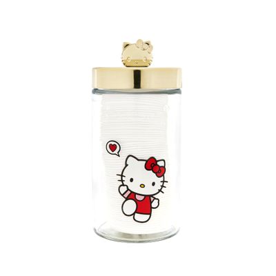 The Crme Shop x Hello Kitty Chic Reusable Glass Jar with Premium Soft Cotton Pads: Gentle Absorbent Ideal for Makeup Removal Skincare Routine Sensitive Skin (Reusable Jar + Premium Cotton Pads)