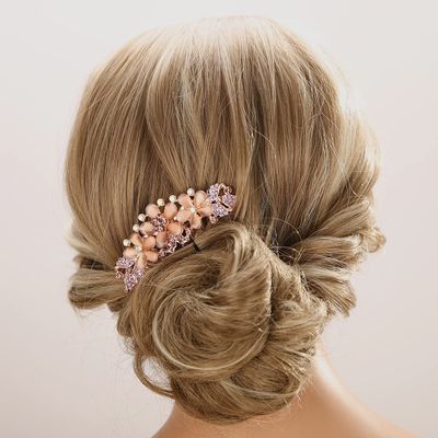 Aimimier Vintage Flower Crystal Hair Side Combs Elegant Long Teeth Hair Pins Wedding Bridal Hair Accessories Prom Party Hair Jewelry for Women and Girls(Purple)