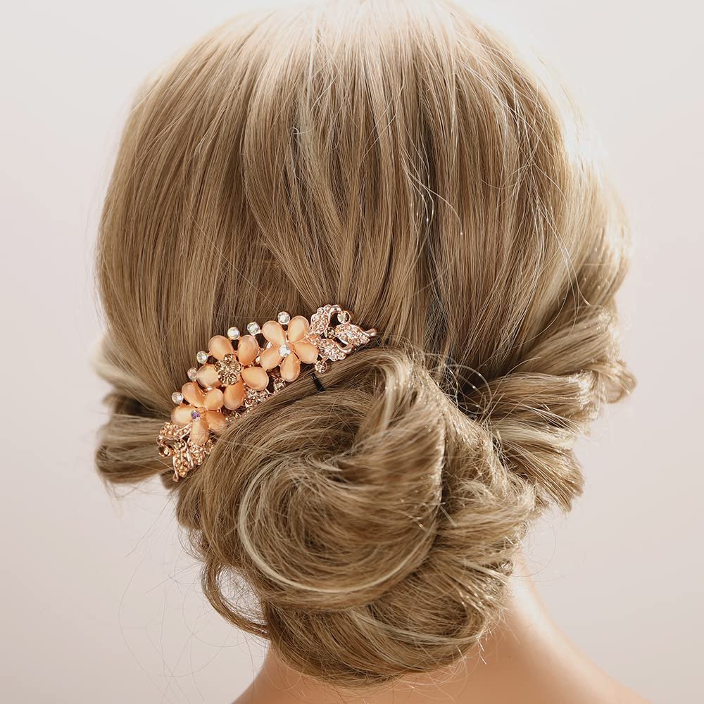 Aimimier Vintage Flower Crystal Hair Combs Long Teeth Rhinestone Hair Pins Wedding Bridal Hair Accessories Prom Party Hair Jewelry for Women and Girls(Champagne)