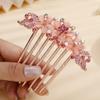 Aimimier Vintage Flower Rhinestone Hair Side Combs Elegant Long Teeth Hair Pins Wedding Bridal Hair Accessories Prom Party Hair Jewelry for Women and Girls(Pink) view 2