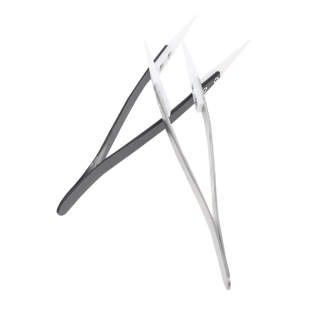Ceramic Tweezers Eyelash Tweezers Pointy Metal 2pcs Anti- Static Ceramic Precision for Ingrown Hair Straight Hair Miss Fine Tip