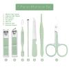 Manicure Set - 7 Pieces Professional Travel Nail Clippers with Green Leather Bag, Stainless Steel Nail Care Tools Grooming Kit for Women view 2