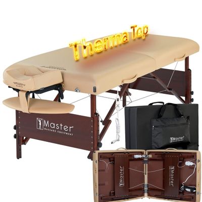 Master Massage 30" Del Ray Pro Portable Massage Table (30" Width x 84" Length) with Adjustable Table Height, 750lbs. Working Capacity- Massage Bed, Tattoo, Lash Table with Heating Pad