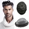 Toupee For Men Hair Piece Real Human Hair Replacement System Full Poly Skin Mens Toupee Hairpieces Men Hair Prosthesis Units Protesis Capilar #1B20 1B# OFF BLACK +20% Gray120% density6x8 view 1