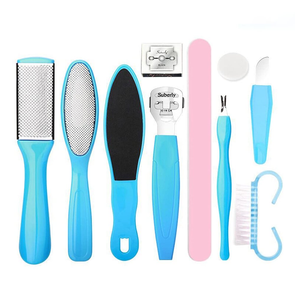 Professional Pedicure Foot Spa Set,10 in 1 Pedicure Set for Feet,Stainless Steel Foot Care Kit, Foot Rasp Dead Skin Remover Foot Pedicure Kit,Foot File Kit Foot Callus Remover (Blue)
