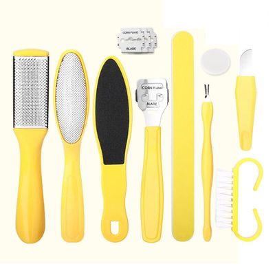 Professional Pedicure Foot Spa Set,10 in 1 Pedicure Set for Feet,Stainless Steel Foot Care Kit, Foot Rasp Dead Skin Remover Foot Pedicure Kit,Foot File Kit Foot Callus Remover (Yellow)