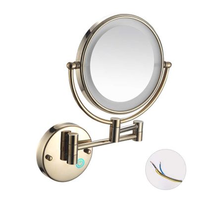 Round Cosmetic Vanity Mirror, 20 Cm LED Light, Touch Button, Dimmable Daylight, 360 Rotation, Used in Bathrooms (Color : Zircon Gold, Size : 5X)