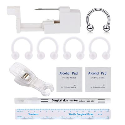 Beautidots 18PCS Body Piercing Kit for Ear/Nose/Lip/Eyebrow/Belly Button/Nipple Stainless Steel Piercing Needles Tools Safety Painless Disposable Self Piercing Gun (Septum/Lip/Nipple Piercing)