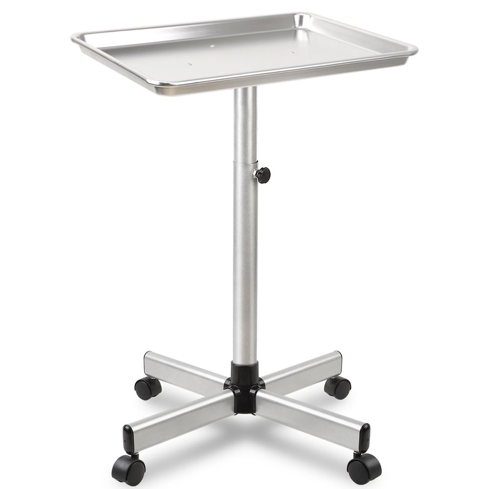 Niuadage Salon Tray, Salon Color Tray with Adjustable Height, Salon Tray on Wheels, Salon Rolling Tray Ideal Use As Tattoo Tray, Medical Tray, Dental TraySilver
