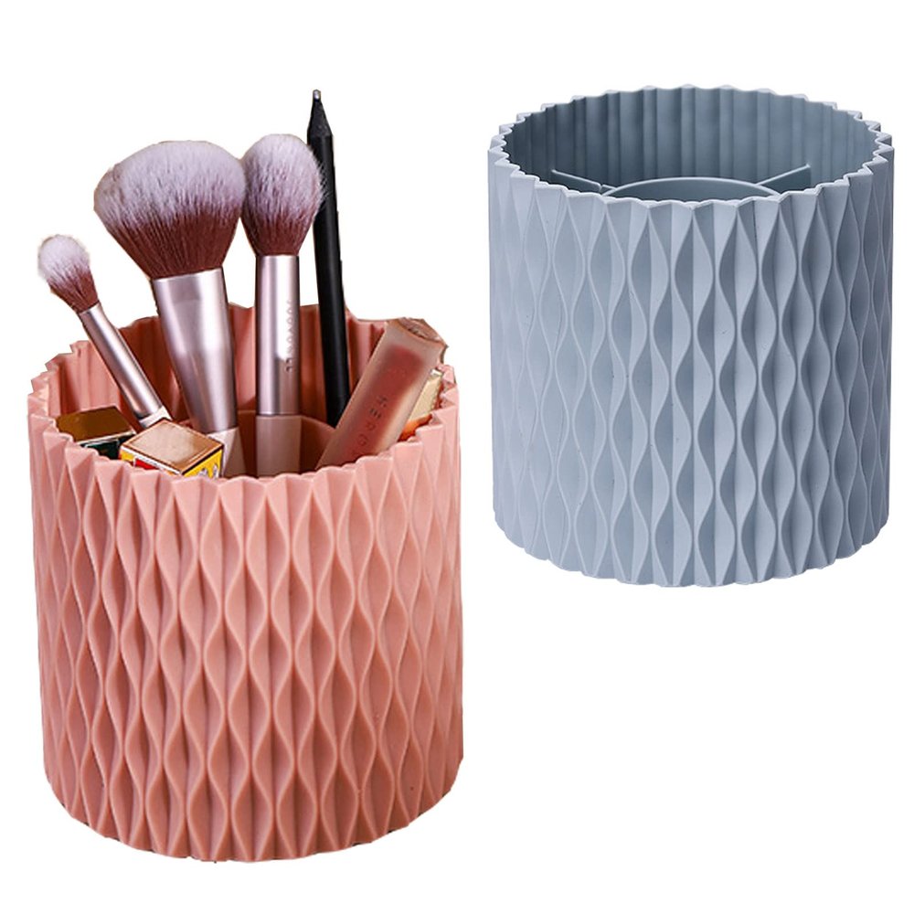 HAGBOU Makeup Brush Holder, 2 Pack Rotating Makeup Brush Organizer, Plastic Rotatable Make up Brush Holder Organizer (Blue and Pink)