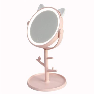 1PC Makeup LED Mirror Table Desktop Countertop Base Use for Bathroom Travel Normal Magnifying Stand LED Mirror with USB Cable (Color : Pink)
