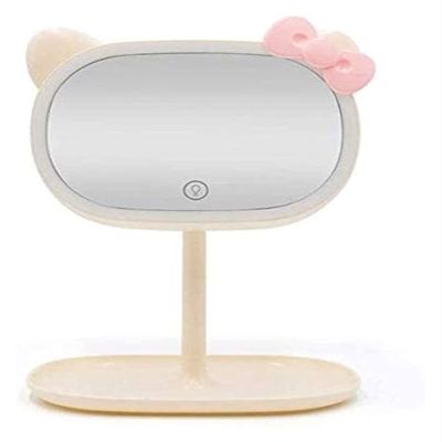 NERDOH Small Mirror Vanity Mirror Square Oval Mirror 2 in 1 Desktop Desk Lamp LED Dimmable USB Rechargeable Touch Screen,Bedroom Living Room Hallway Any Room Makeup Mirror (Color : Beige)