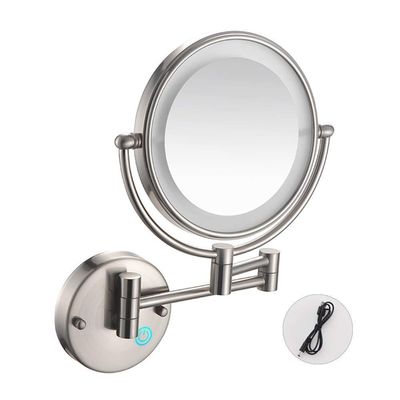 ZTHOME Vanity Magnifying Mirror, for Bathroom, LED Wall Mount Makeup Mirror, Adjustable Light, USB Rechargeable (Color : Nickel Brushed, Size : 10X)