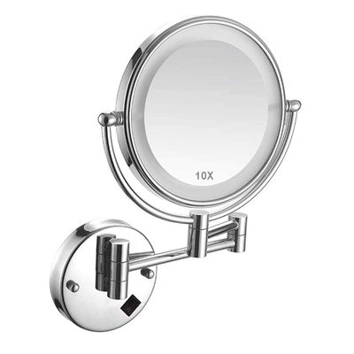 10X Magnifying Wall Mounted Makeup Mirror, 8In Magnification Makeup Mirror Adjustable 360 Swivel Extendable Cosmetic Vanity Mirror Mirrors for Bathroom Vanity,Black,hardwire ( Color : Chrome , Size :