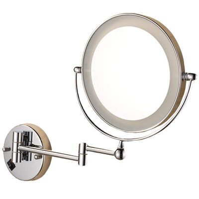 ZTHOME Makeup Mirror, Double Sided 3X Magnification LED Lighted Bathroom Mirror Extendable Round Shape Folding Beauty Mirror (Color : Chrome, Size : 8inch 3X)