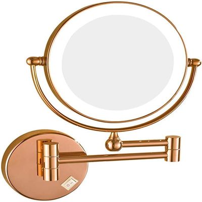 ZTHOME Makeup Mirror, Double Sided 3X Magnification LED Lighted Bathroom Mirror Extendable Round Shape Folding Beauty Mirror (Color : Rose Gold, Size : 8inch 3X)