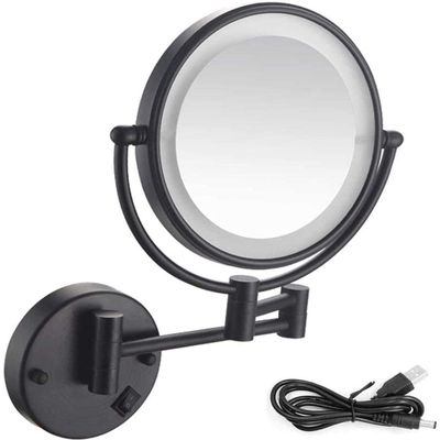 ROWITA Wall Mounted Makeup Mirror with Lights 5X Magnifying Cosmetic Mirror 360 Swivel Extendable Two Sided Vanity Mirror for Bathroom USB Rechargeable-3X