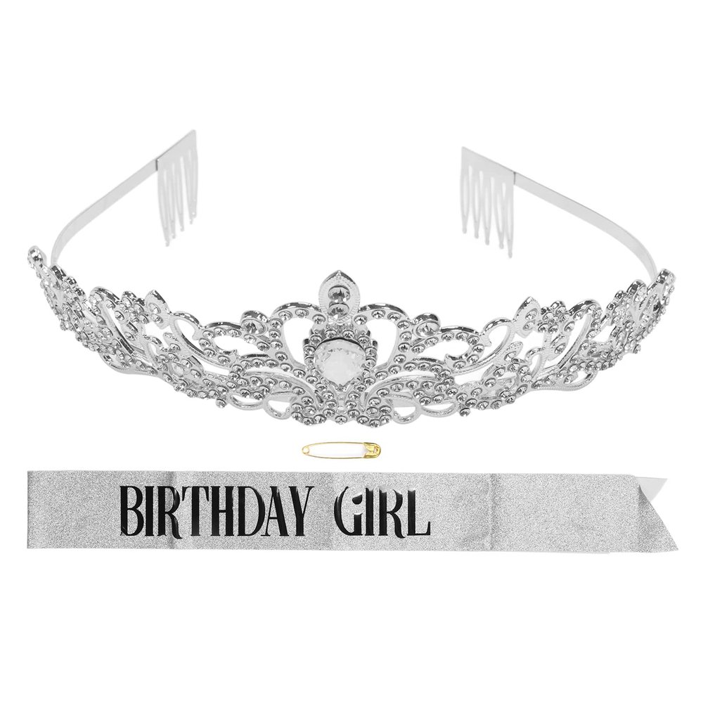 ZJchao Bridal Crown Tiara,Silver Shiny ABS Alloy Princess Birthday Decorative Tiara with Strap, for Proms,Pageants,Princess Party