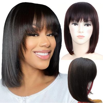 14in Straight Hair Toppers For Women Real Human Hair Toppers With Bangs,Thicker Bob Wig Toppers Hair Pieces For Women With Thinning Hair Clip In Topper Hair Extensions 75-95g (natrual black)