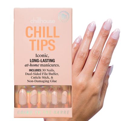 Chillhouse - Chill Tips, French Tip Press On Nails Kit - Going to the Barre (Oval) - 30 Nail Shapes & Sizes - 2 Weeks of Wear - Customizable Fit - French Manicure Kit - Women Owned, Beauty & Self Care
