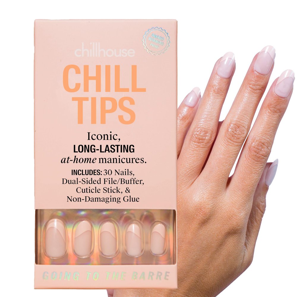 Chillhouse - Chill Tips, French Tip Press On Nails Kit - Going to the Barre (Oval) - 30 Nail Shapes & Sizes - 2 Weeks of Wear - Customizable Fit - French Manicure Kit - Women Owned, Beauty & Self Care