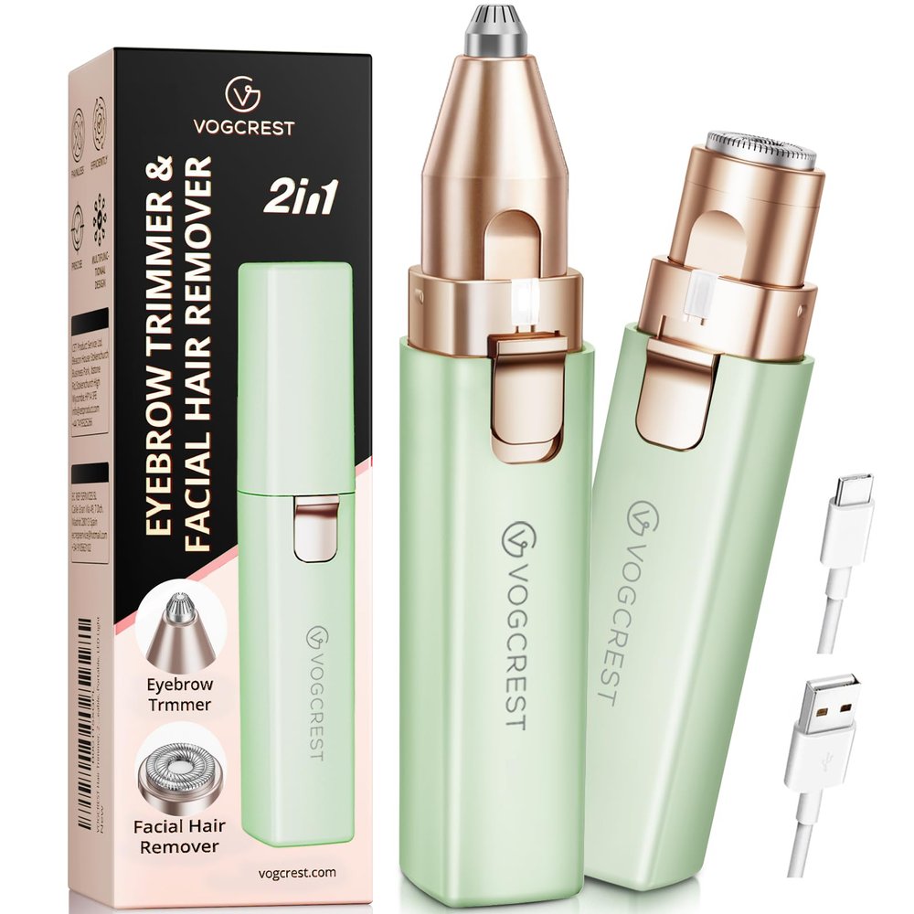 VOGCREST Hair Trimmer, 2 in 1 Facial Hair Remover & Eyebrow Trimmer for Women - Rechargeable, Portable, LED Light