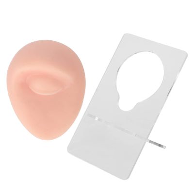 Soft Silicone Single Eye Model, Flexible Elastic Simulation Human Eyes Model for Piercing Practice, Reusable Jewelry Display with Acrylic Holder, Body Piercing Model for Beauty Salon(Light Skin Color)